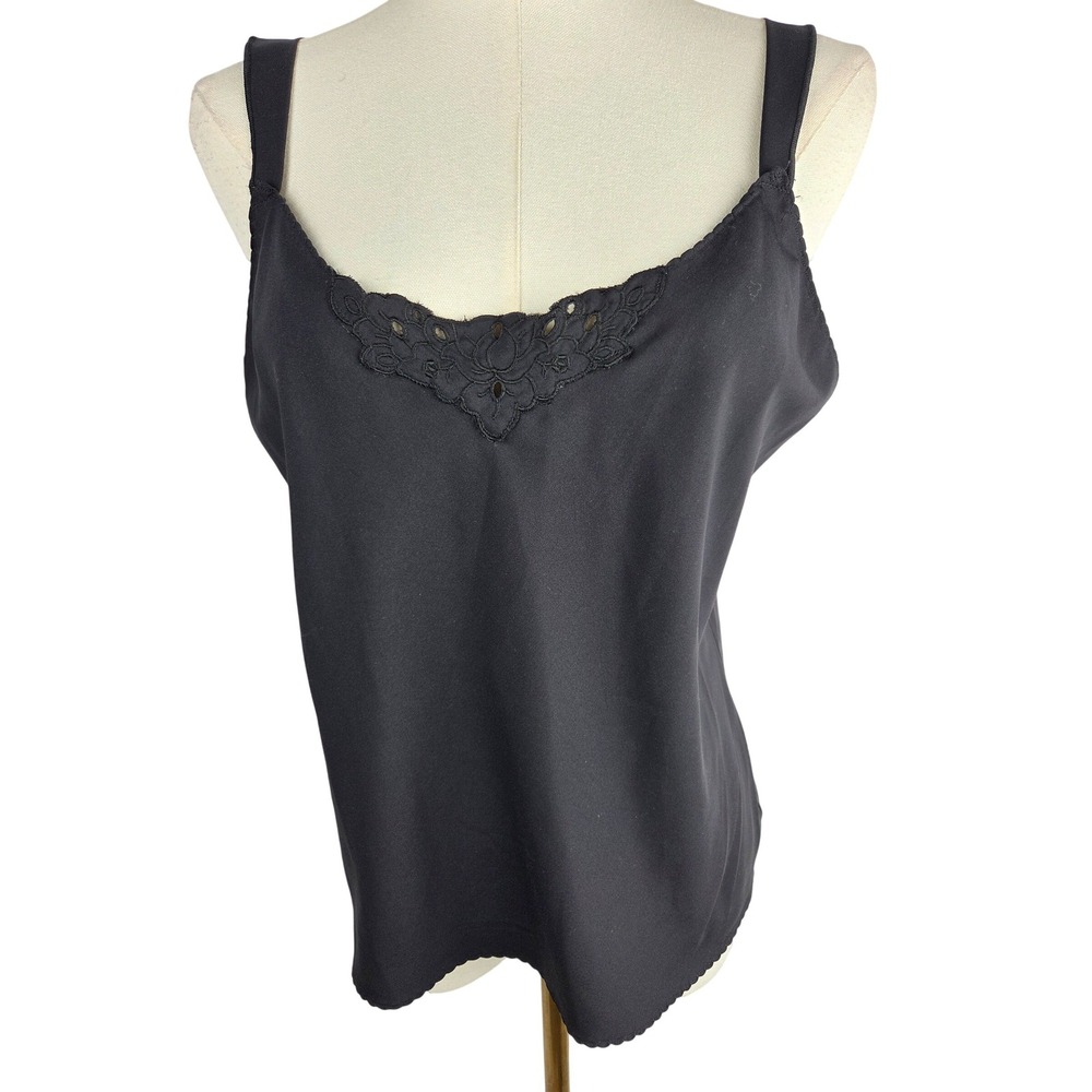 Vanity Fair‎ Camisole Sz 34 Black Vintage Embroidered Floral Trim